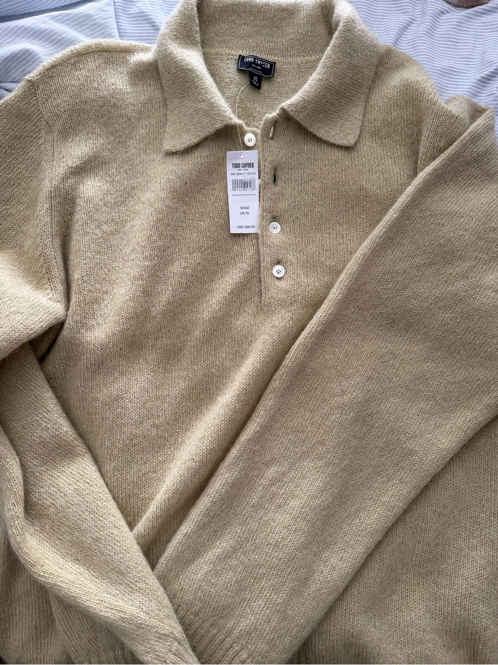 Todd Snyder Light Beige Polo-Collar Knit Italian Yarn Sweater